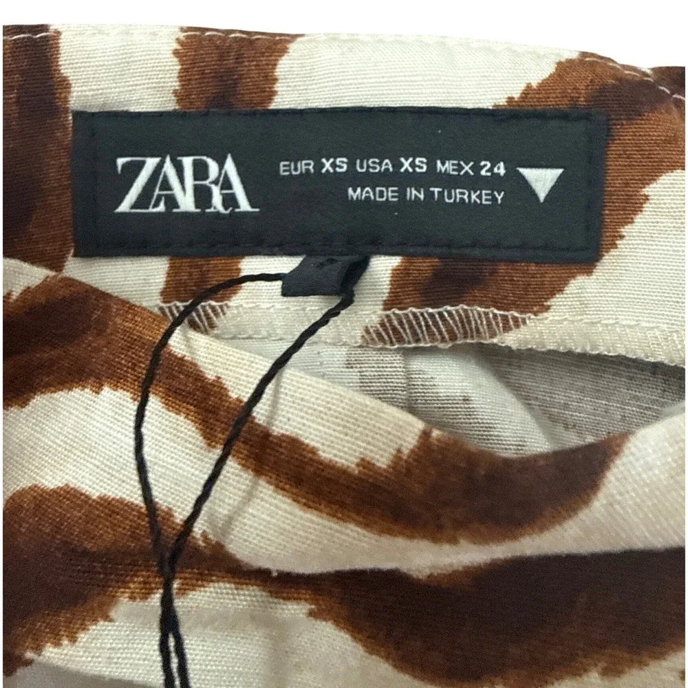 Zara Brown Zebra Print Wide Leg Pants NWT High Rise Linen XS 3067/501 Blogger